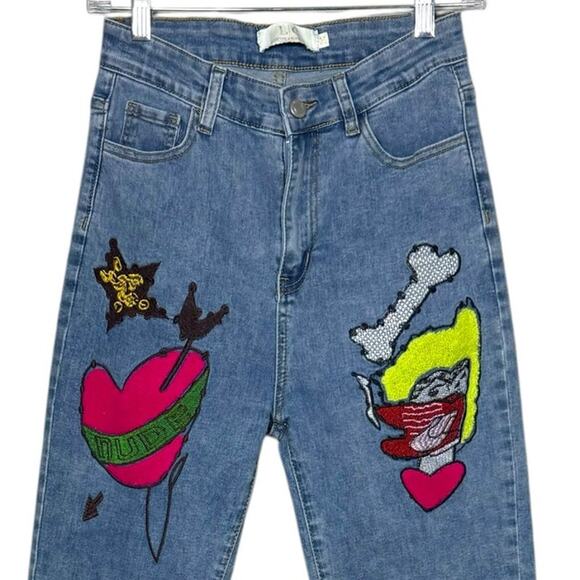 LC Lizette Collection Patchwork Jeans Denim Pants Women's Size 27 Y2K Streetwear - Picture 3 of 9